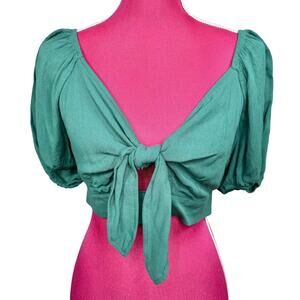 Wild Fable Puff Sleeve Tie Front Cropped Blouse Medium NWT